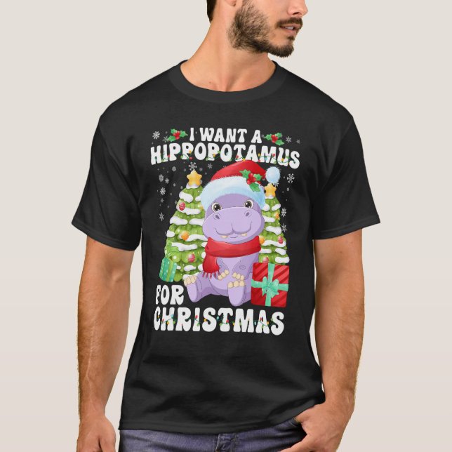 I Want A Hippopotamus For Christmas Lights Santa H T-Shirt (Front)