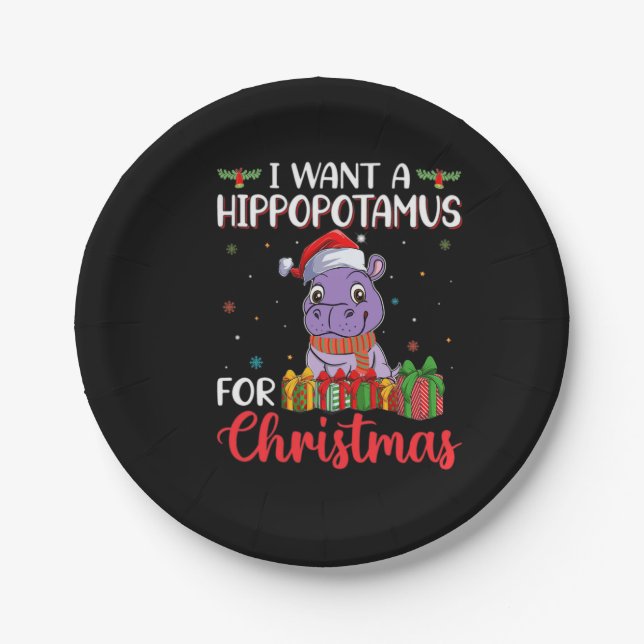 I want a hippopotamus for christmas paper plate (Front)