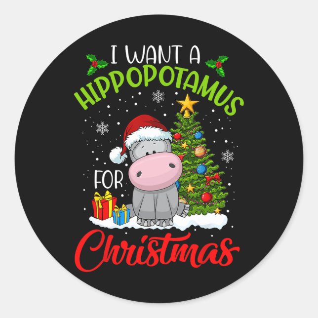 I Want A Hippopotamus For Christmas Santa Hippo Pa Classic Round Sticker (Front)