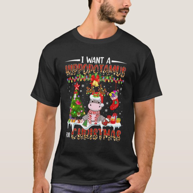 I Want A Hippopotamus For Christmas Santa Reindeer T-Shirt (Front)