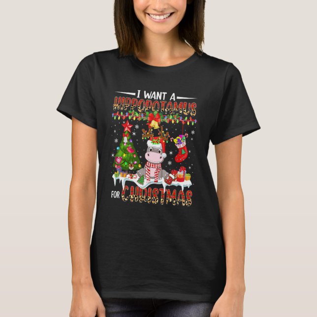 I Want A Hippopotamus For Christmas Santa Reindeer T-Shirt (Front)
