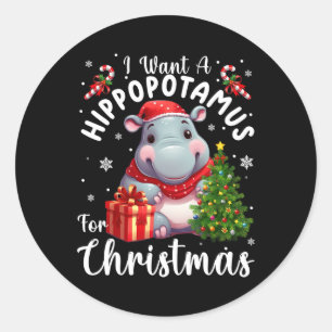I Want A Hippopotamus For Christmas Xmas Hippo 1  Classic Round Sticker