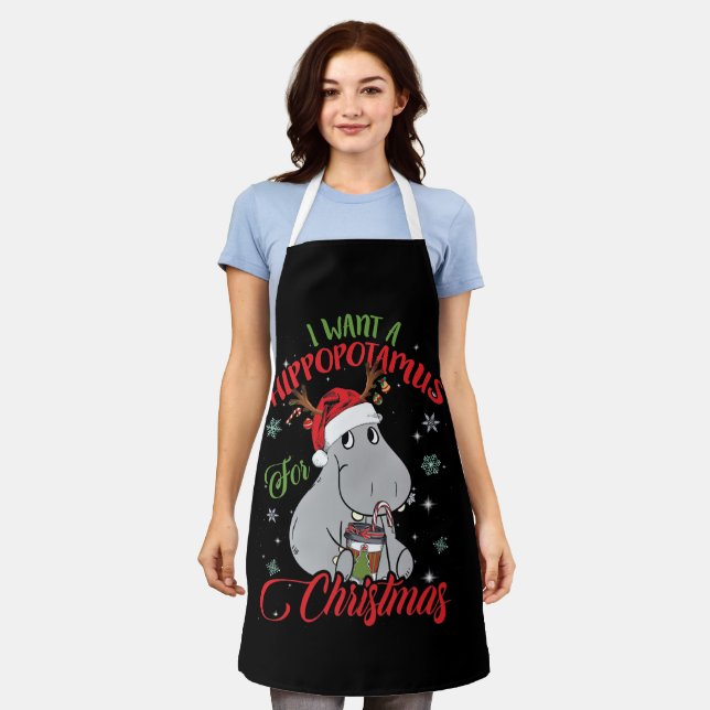 I Want A Hippopotamus For Christmas Xmas Hippo Apron (Worn)