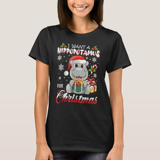 I Want A Hippopotamus For Christmas Xmas Lights Sa T-Shirt (Front)