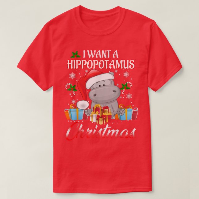 I Want A Hippopotamus For Christmas Xmas Lights Sa T-Shirt (Design Front)
