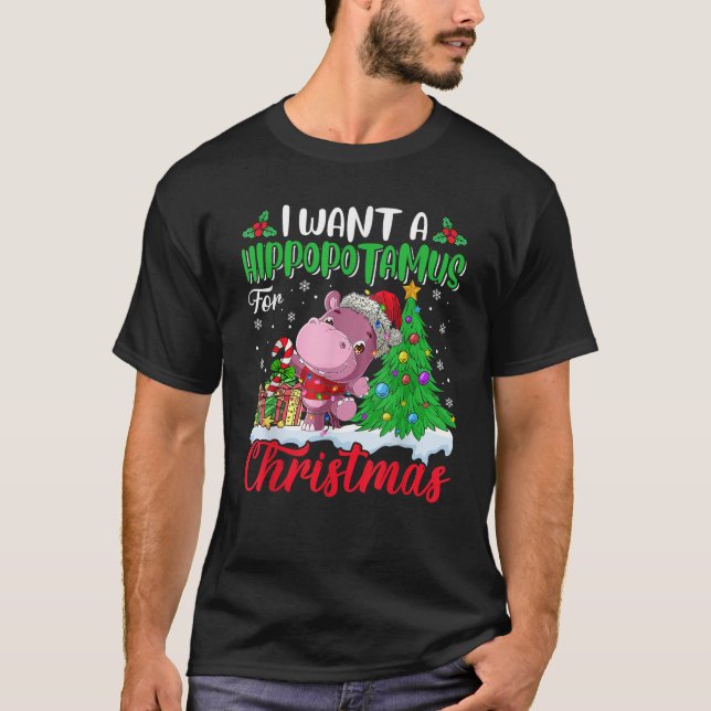 I Want A Hippopotamus For Xmas Christmas Hippo Kid T-Shirt (Front)