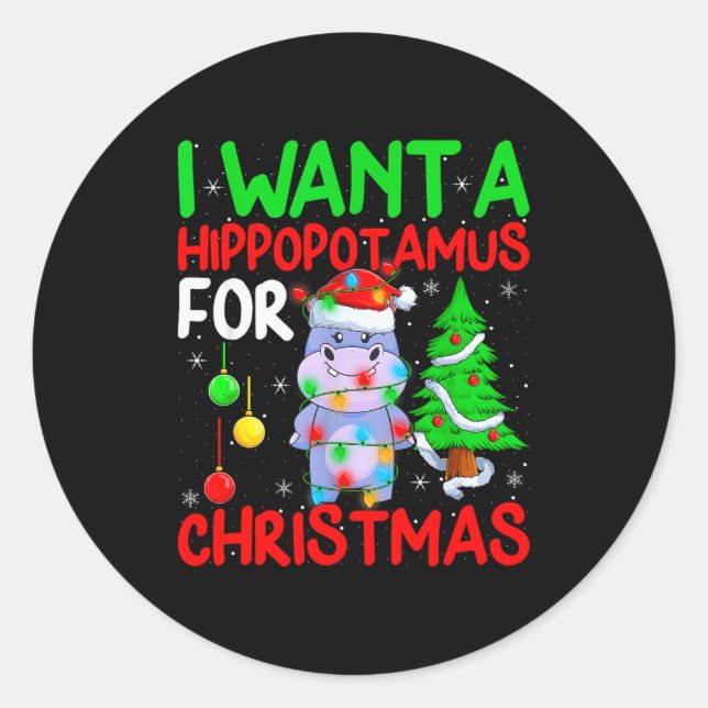 I Want A Hiptamus For Christmas Hip Xmas Boys Girl Classic Round Sticker (Front)