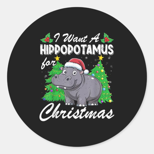 I Want A Hiptamus For Christmas Xmas Hip Kids Girl Classic Round Sticker (Front)