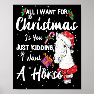 I Want A Horse For Christmas Santa's Hat Snow Poster