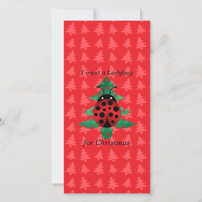 I want a ladybug for christmas red christmas trees holiday card (Front)