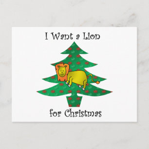 I want a lion for christmas holiday postcard