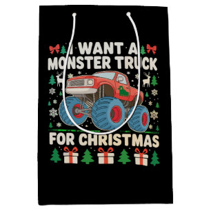 I Want a Monster Truck for Christmas Ugly Sweater Medium Gift Bag