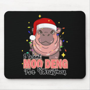 I Want A Moo Deng For Christmas Lights Hippopotamu Mouse Mat