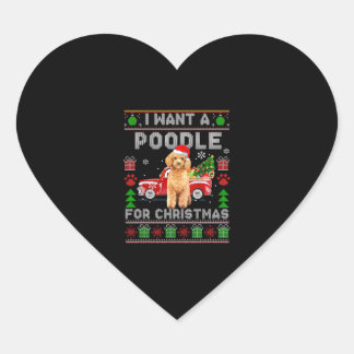 I Want A Poodle For Christmas Ugly Sweater Dog Xma Heart Sticker