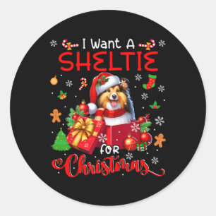 I Want A Sheltie For Christmas Owner Santa Dog In Classic Round Sticker