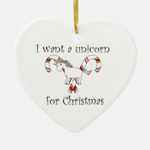 I want a unicorn for christmas candy canes ceramic tree decoration