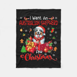 I Want An Australian Shepherd For Christmas Santa Fleece Blanket
