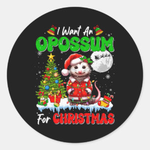 I Want An Opossum For Christmas Santa Sungles Flor Classic Round Sticker