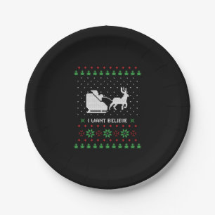 i want believe ugly cristmas sweater paper plate