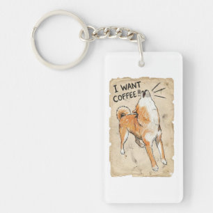 I Want Coffee – Screaming Shiba Inu Vintage Sketch Key Ring