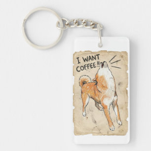 I Want Coffee – Screaming Shiba Inu Vintage Sketch Key Ring