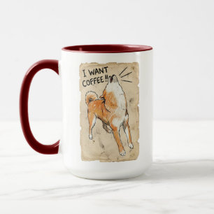 I Want Coffee – Screaming Shiba Inu Vintage Sketch Mug