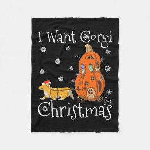 I Want Corgi For Christmas Funny Santa Corgi Dog G Fleece Blanket