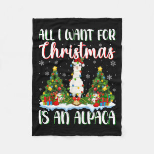 I Want For Christmas Is A Alpaca Xmas Tree Lights Fleece Blanket