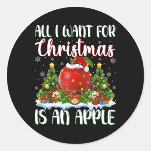 I Want For Christmas Is A Apple Xmas Tree Lights Classic Round Sticker