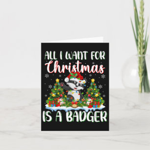 I Want For Christmas Is A Badger Xmas Tree Lights  Card