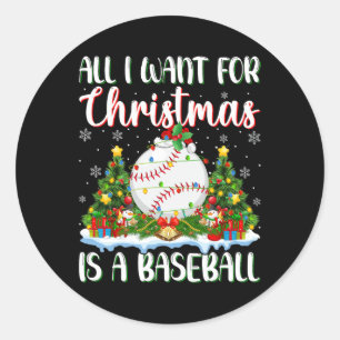I Want For Christmas Is A Baseball Xmas Tree Light Classic Round Sticker