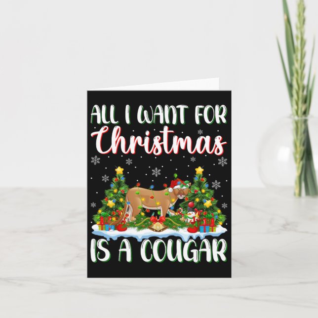 I Want For Christmas Is A Cougar Xmas Tree Lights  Card (Front)