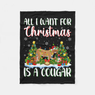 I Want For Christmas Is A Cougar Xmas Tree Lights  Fleece Blanket