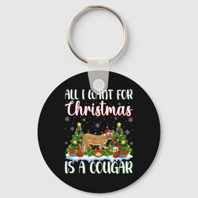 I Want For Christmas Is A Cougar Xmas Tree Lights  Key Ring (Front)