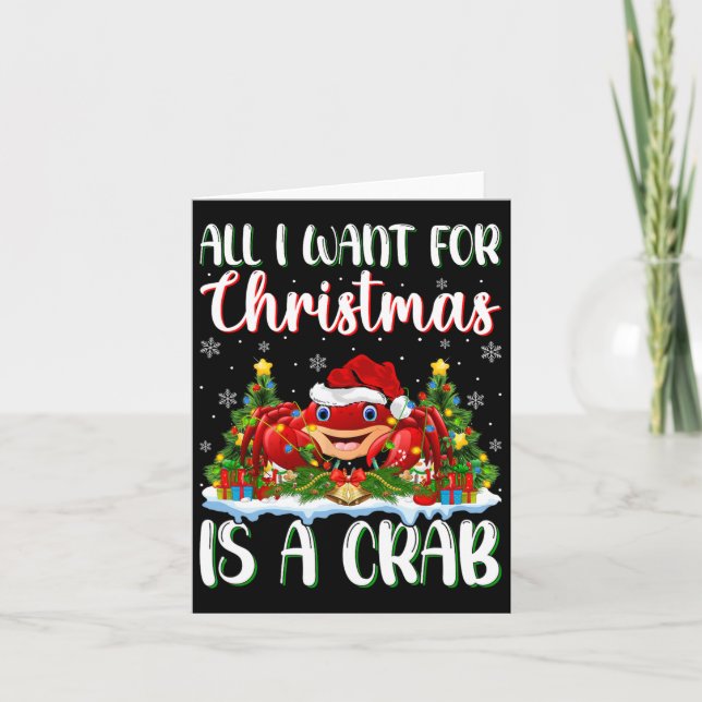 I Want For Christmas Is A Crab Xmas Tree Lights  Card (Front)