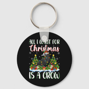 I Want For Christmas Is A Crow Bird Xmas Tree Ligh Key Ring