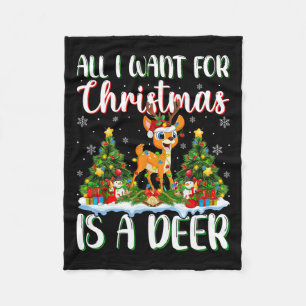 I Want For Christmas Is A Deer Xmas Tree Lights Fleece Blanket