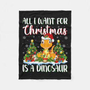 I Want For Christmas Is A Dinosaur Xmas Tree Light Fleece Blanket