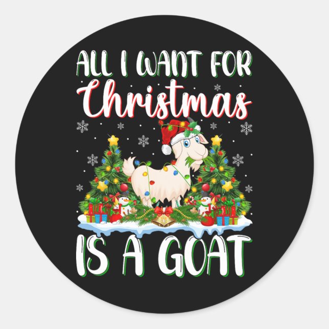 I Want For Christmas Is A Goat Xmas Tree Lights  Classic Round Sticker (Front)