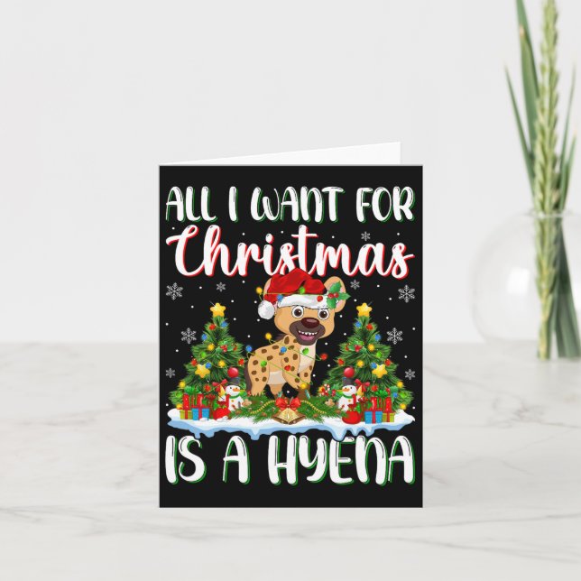 I Want For Christmas Is A Hyena Xmas Tree Lights  Card (Front)