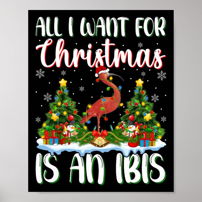 I Want For Christmas Is A Ibis Bird Xmas Tree Ligh Poster (Front)