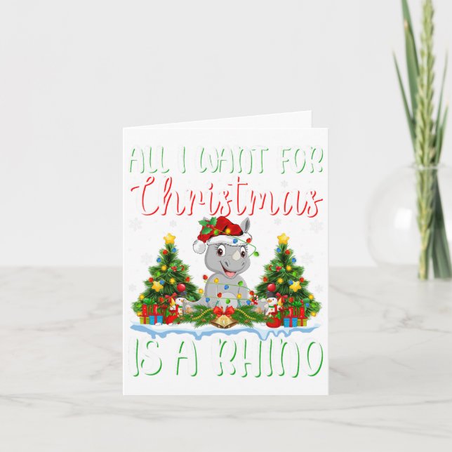 I Want For Christmas Is A Rhino Xmas Tree Lights  Card (Front)