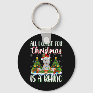 I Want For Christmas Is A Rhino Xmas Tree Lights  Key Ring