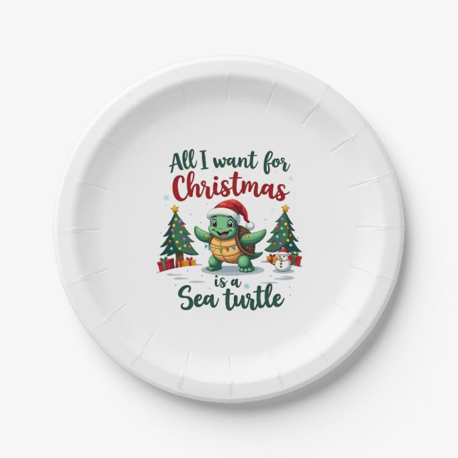 I Want For Christmas Is A Sea Turtle Xmas Tree Lig Paper Plate (Front)