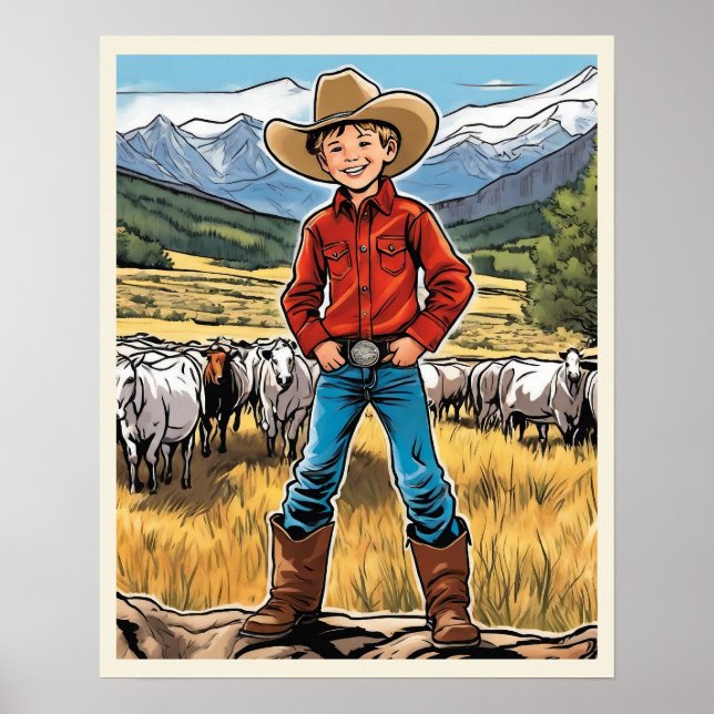 I Want To Be A Cowboy Young Boy Graphic Art  Poster (Front)
