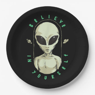 I Want To Believe Alien UFO Graphic Paper Plate