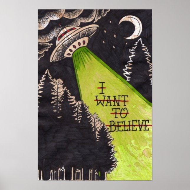 I Want To Believe, Movie Retro 90s, Alien UFO Poster (Front)