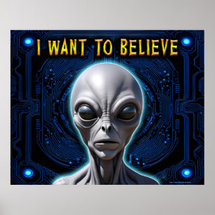 I WANT TO BELIEVE Zeta Reticula Gray Alien Circuit Poster