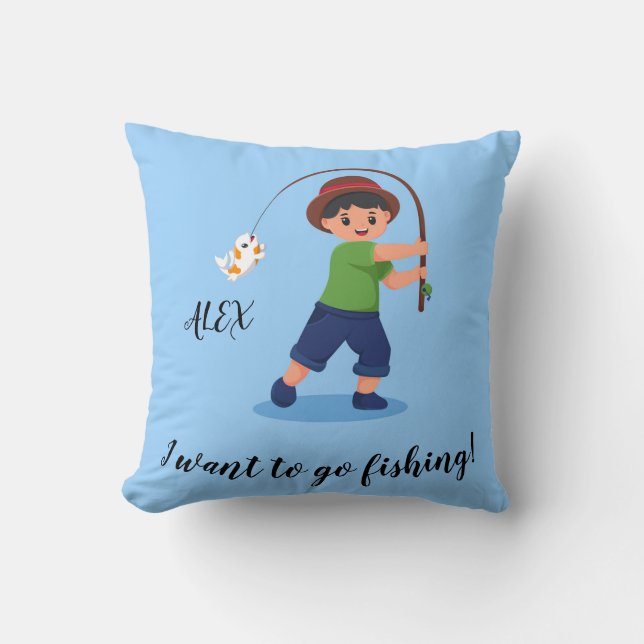  "I WANT TO GO FISHING" Boys Fishing Cushion (Front)