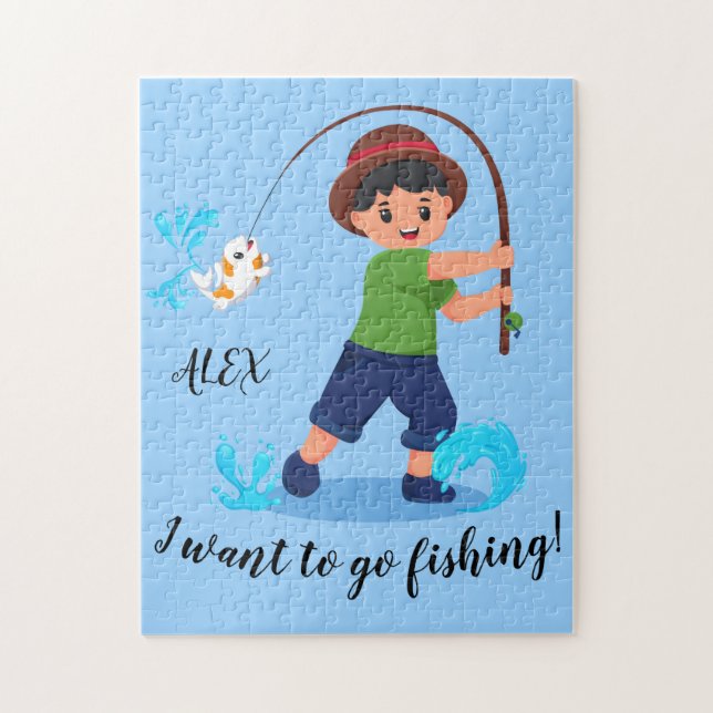  "I WANT TO GO FISHING" Boys Fishing Jigsaw Puzzle (Vertical)